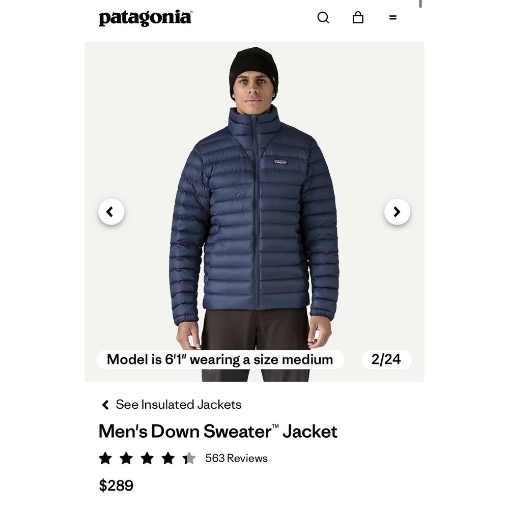 $289 Patagonia Puffer Down Jacket Men's Blue XL (hole on sleeve)